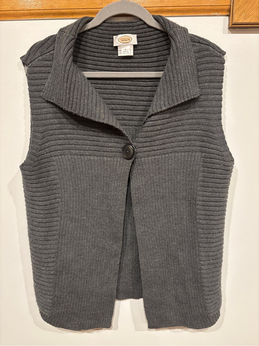 Talbots 100% Merino Wool Gray Ribbed Knit Sleeveless Cardigan Vest - Women’s L